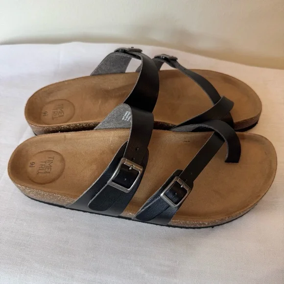 Black Leather Sz 9.5 Sandals with Buckles 0030 - Picture 3 of 10